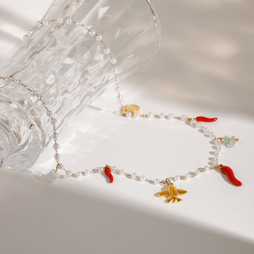 1 piece simple series  pearl stainless steel   gold color  pearl women's pendant necklaces h5Picture3