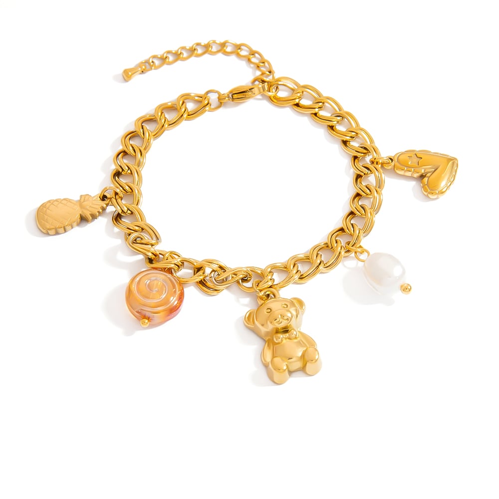 Sevimli Okyanus Paslanmaz Çelik Altın Renkli Charm Bilezikler