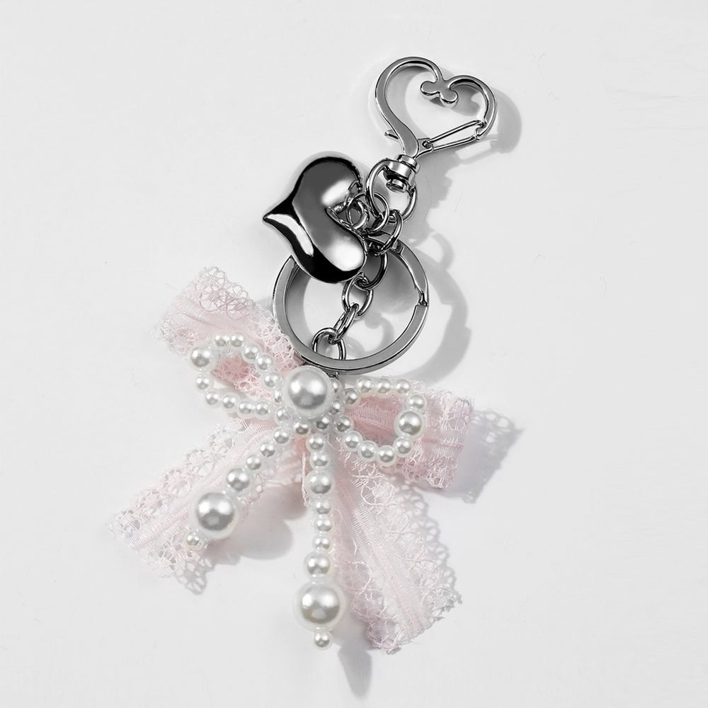 1 Piece Cute White Plush Bunny Beaded Bow Heart Bag Charms Picture8
