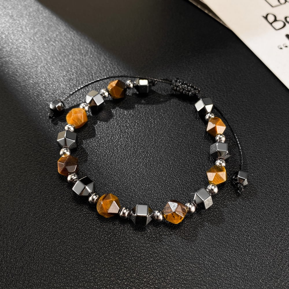 Pulseras de cuentas de hematita y ojo de tigre para hombre en acero inoxidable Imagen3