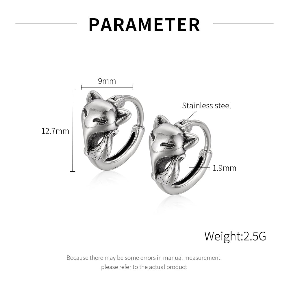1 Piece Designable Series Chic Fox Stainless Steel Men's Hoop Earrings h5Picture7