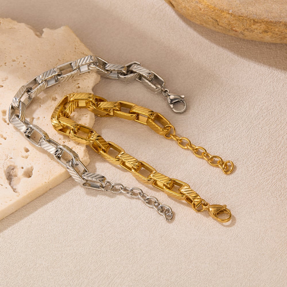 Versatili ed eleganti bracciali a catena rettangolari in acciaio inossidabile da uomo Immagine4