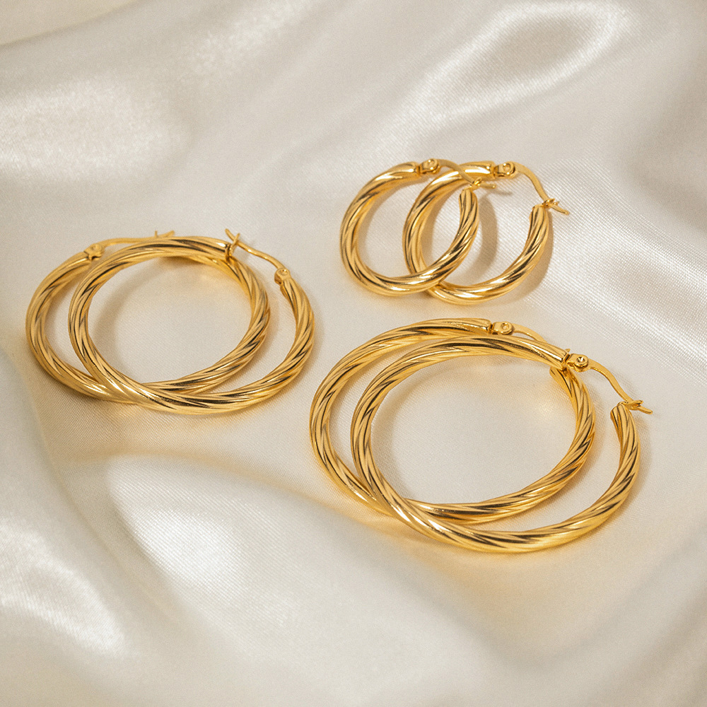 Classic Stainless Steel Gold Color Hoop Earrings h5Picture2
