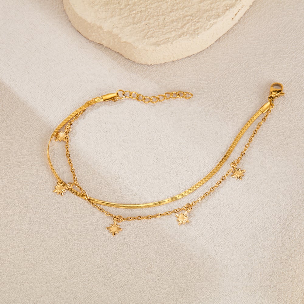 1 Piece Charming Series Daily Eight-pointed Star Double-layer Stainless Steel Gold Color Women's Chain Bracelets h5Picture4