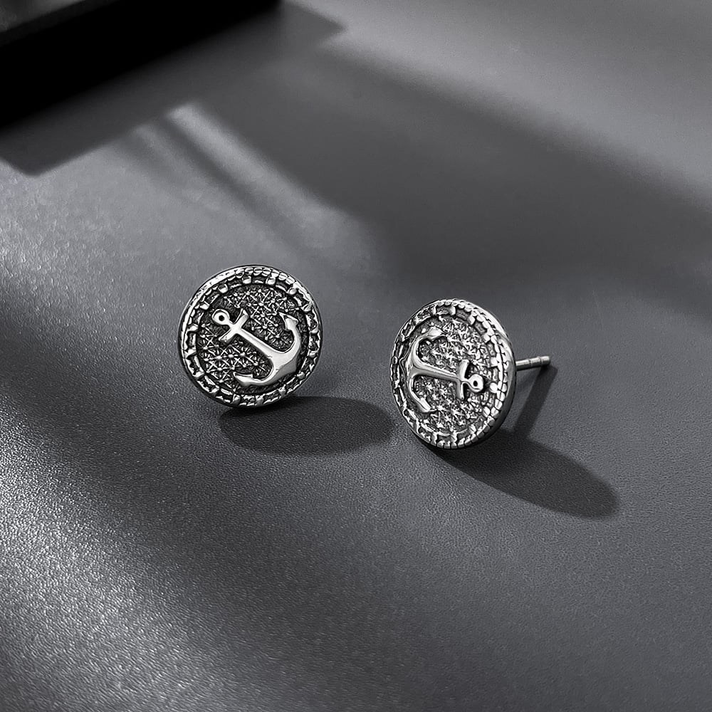 1 paio di orecchini da uomo in acciaio inossidabile con ancora da barca retrò moderna Immagine5