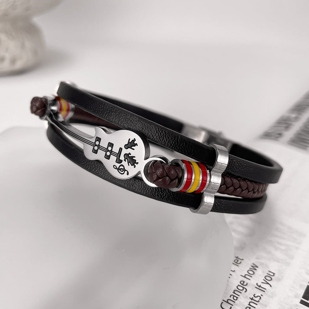 Pulseras de cuero con diseño de guitarra y pandant para hombre Imagen6