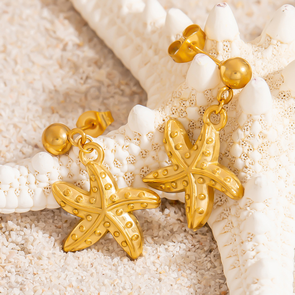 Starfish Stainless Steel Gold Color Drop Earrings h5Picture4