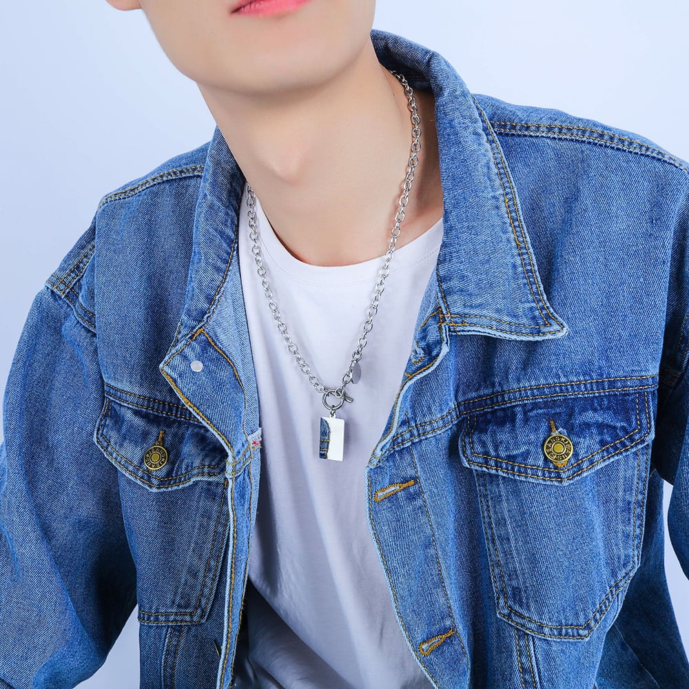 1 Parça Minimalist Dikdörtgen Paslanmaz Çelik Erkek Kolye Resim5