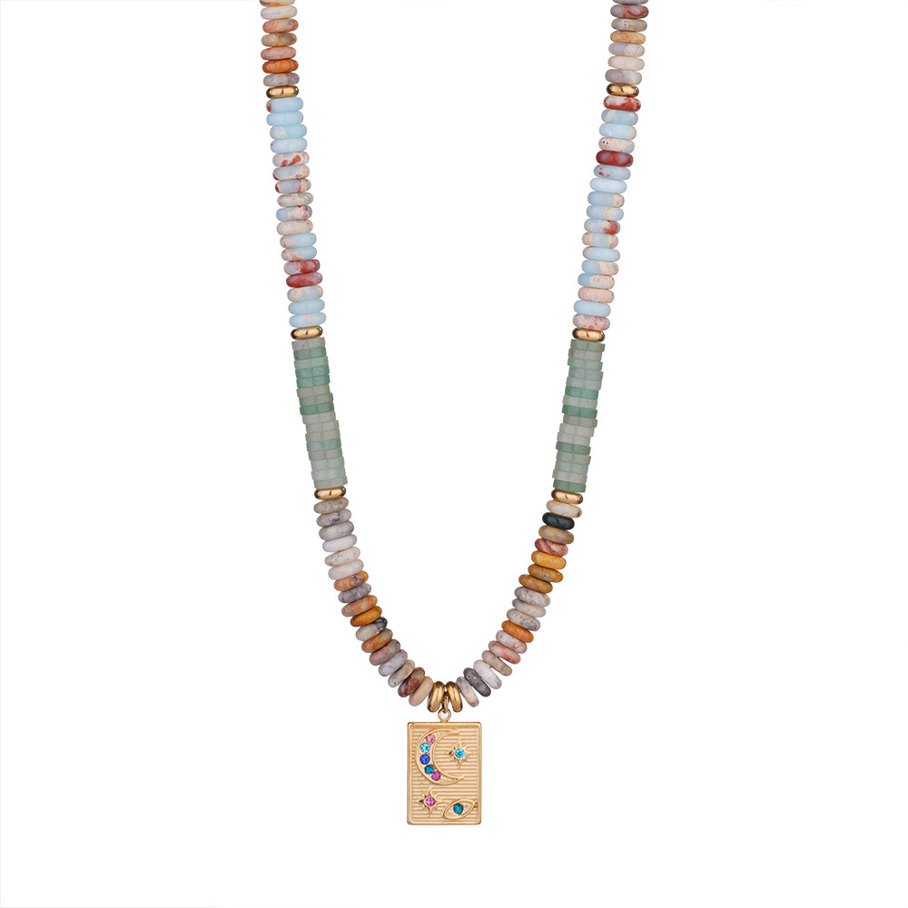 Natural Stone Rectangular Stainless Steel Gold Color Women's Beaded Necklaces Picture4