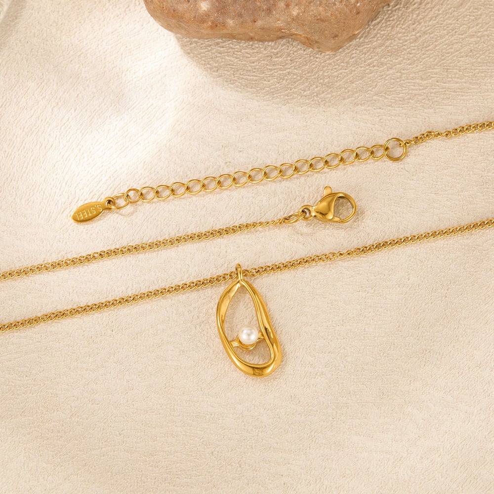 1 Stück Simple Series Tägliche geometrische Edelstahl Goldfarbe Kunstperle Damen-Anhänger Halsketten h5Bild3