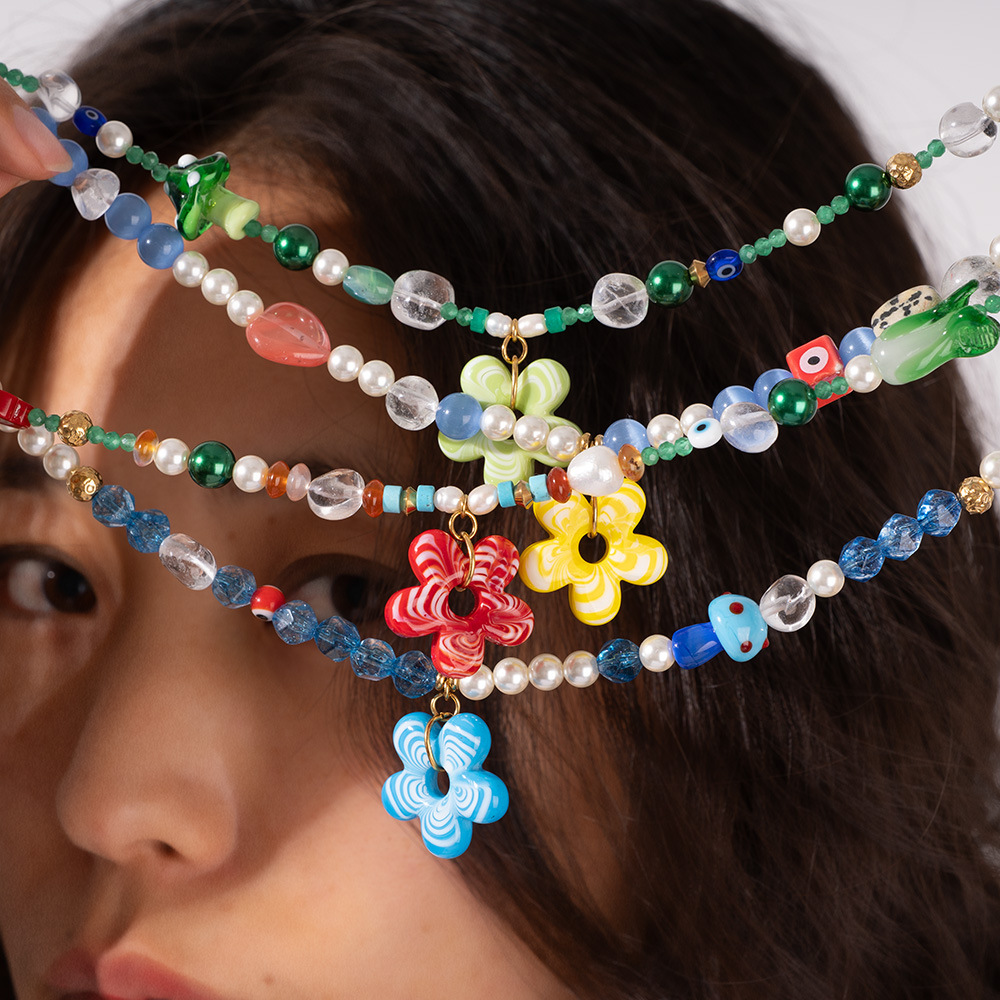 Collar de cuentas de cristal con diseño de flores de vacaciones para mujer de 1 pieza h5Imagen10