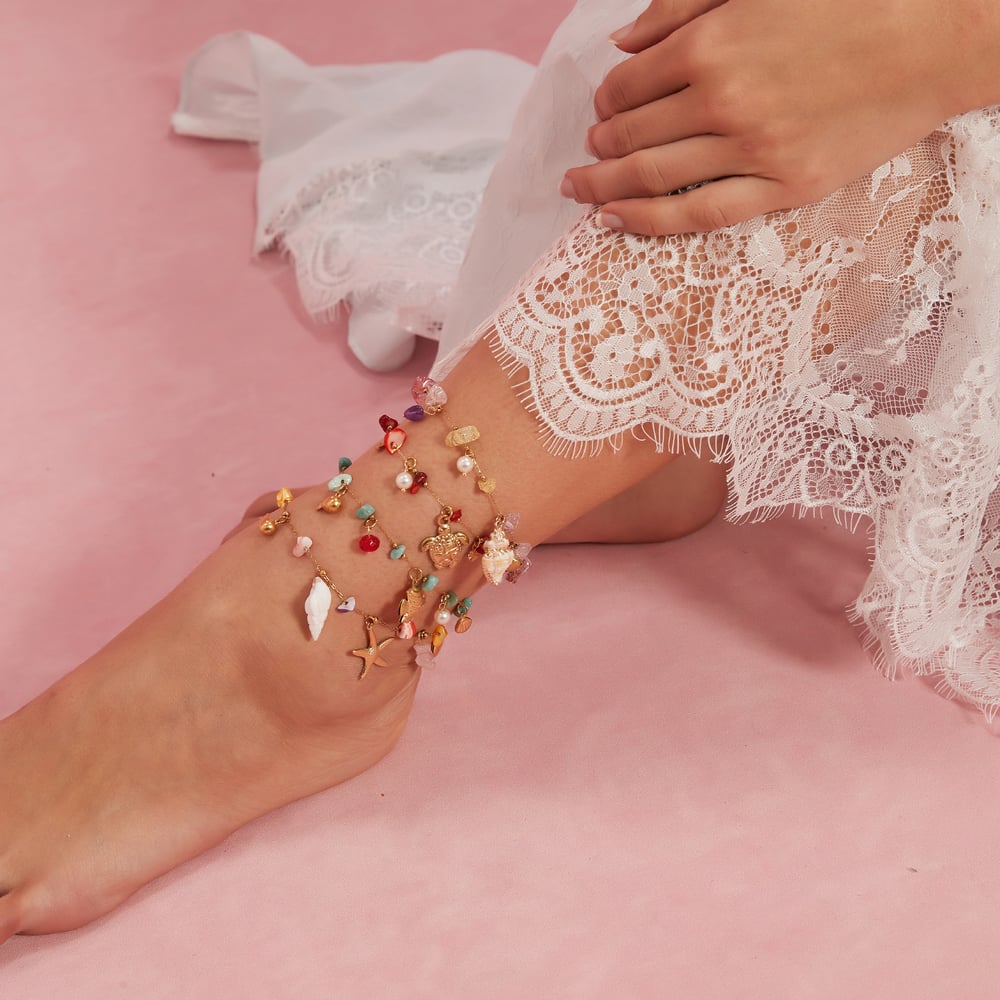Cavigliere colorate in acciaio inossidabile color oro con pietra naturale a forma di tartaruga per le vacanze h5Immagine5