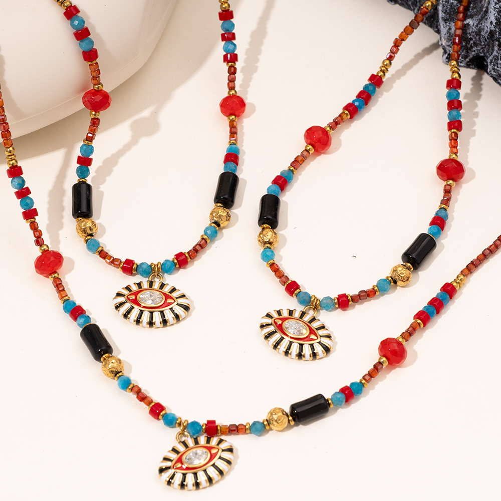 1 Piece Radiant Series Retro Chic Eye Stainless Steel Gold Color Women's Beaded Necklaces Picture5