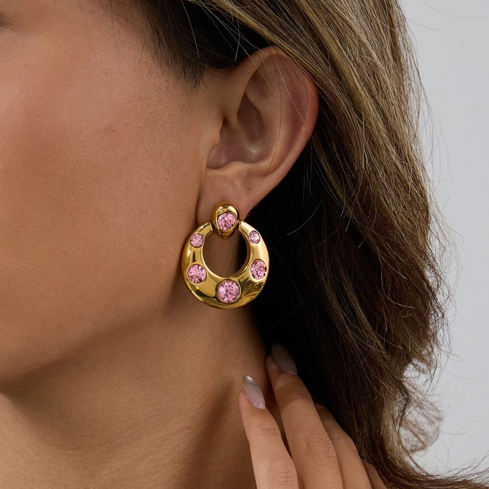 style geometric stainless steel  gold color drop earrings