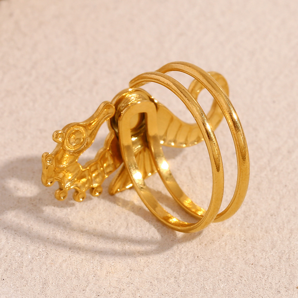 Seahorse Stainless Steel Gold Color Adjustable Rings h5Picture5