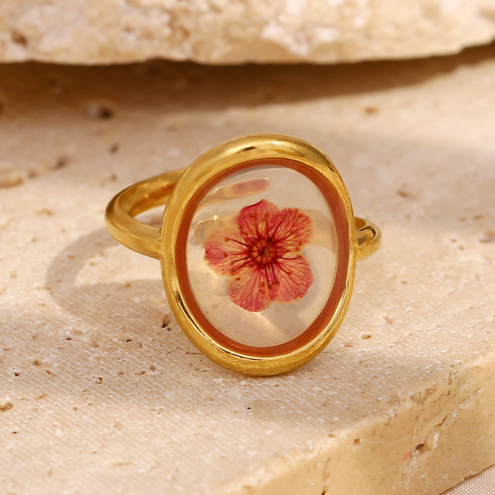 1  Piece Vintage Personalized Flower Gold Stainless Steel Women's Ring h5Picture3