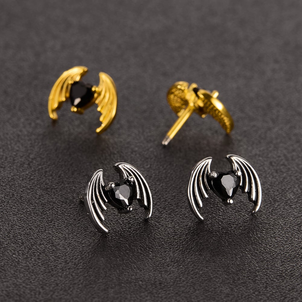 1 Piece Intricate Series Heart Wings Stainless Steel Gold Color Men's Earrings h5Picture5
