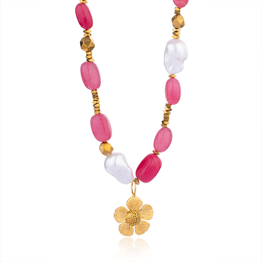 1 Piece Romantic Series Delicate Love Letter Stainless Steel Gold Color Women's Beaded Necklaces h5Picture7