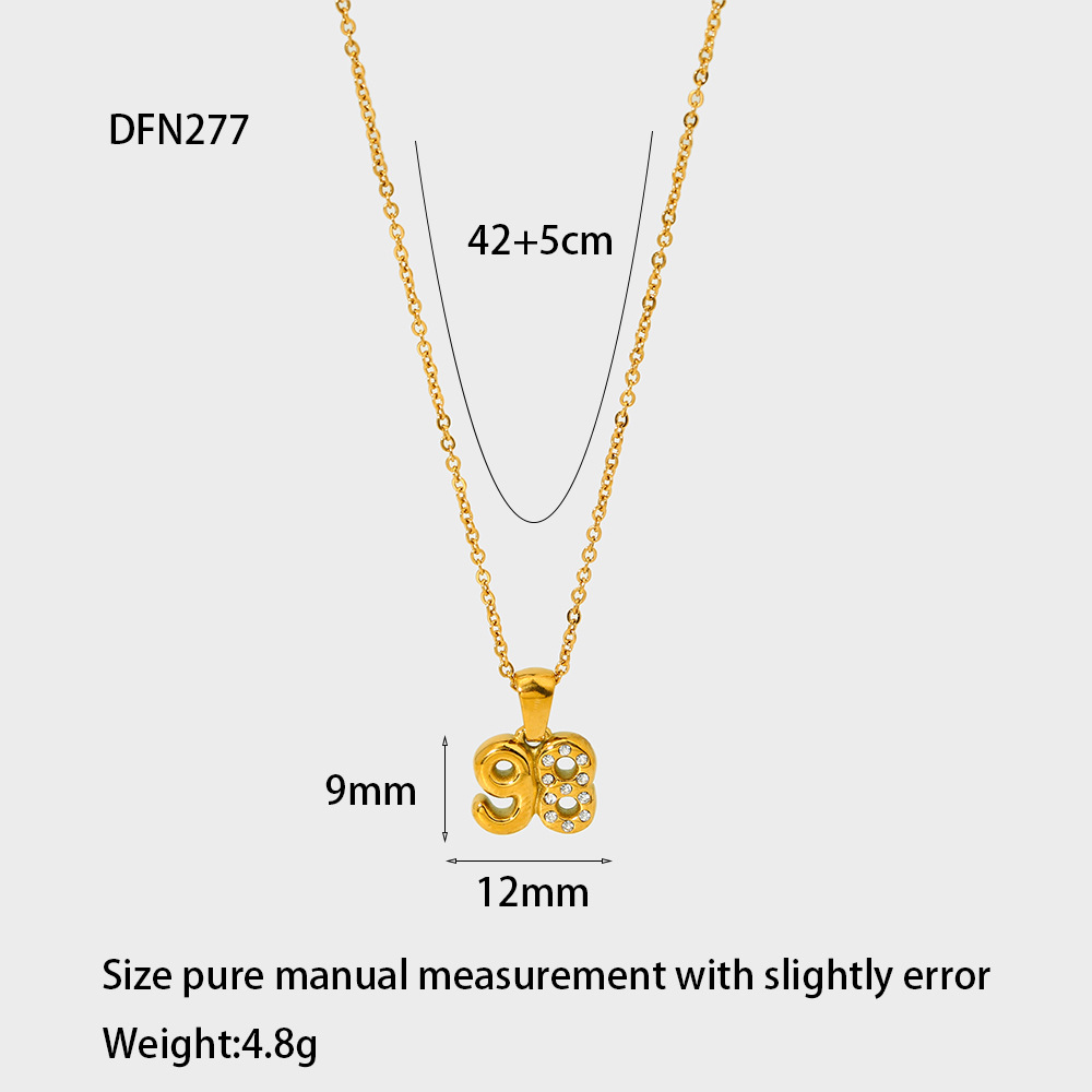 Numbers Gold Color Stainless Steel Pendant Necklace