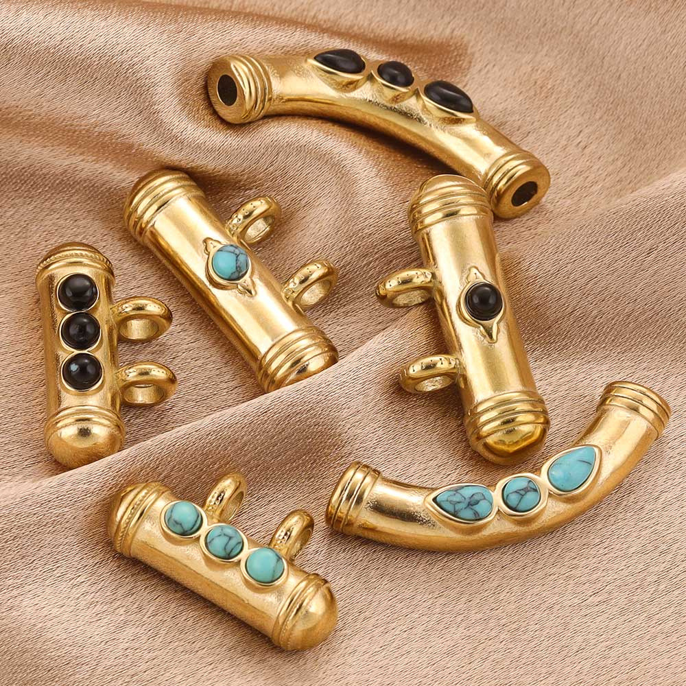 1 Piece Designable Cylinder Stainless Steel Natural Stone Women's Pendants Picture3