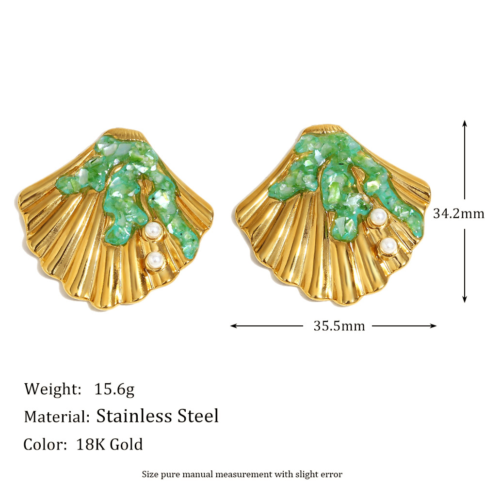 Ocean Collection Shell Altın Tonlu Paslanmaz Çelik Kadın Küpeleri h5Resim6