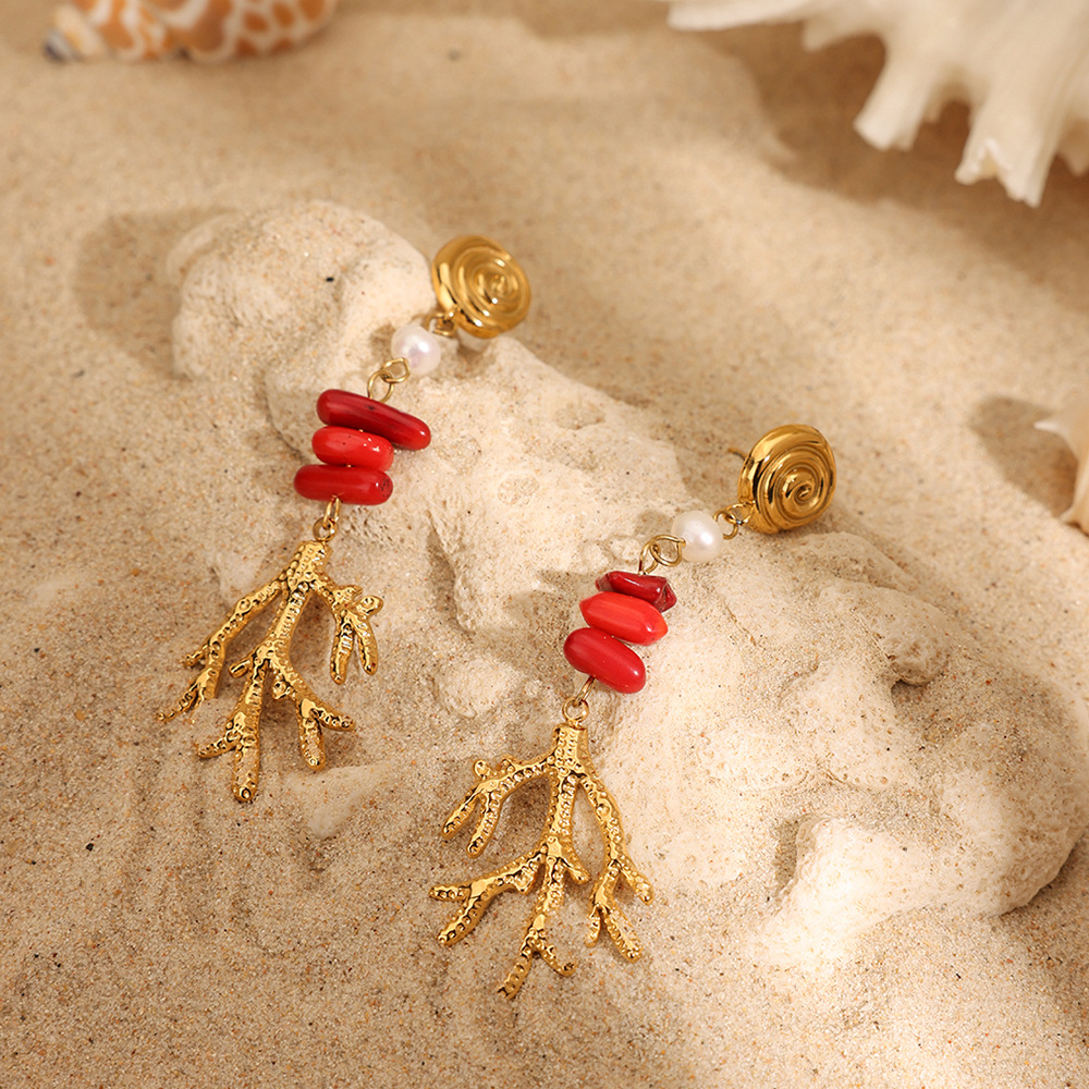 1 Pair Simple Series Vacation Turtle Stainless Steel   Gold Color  Pearl Women's Drop Earrings h5Picture4