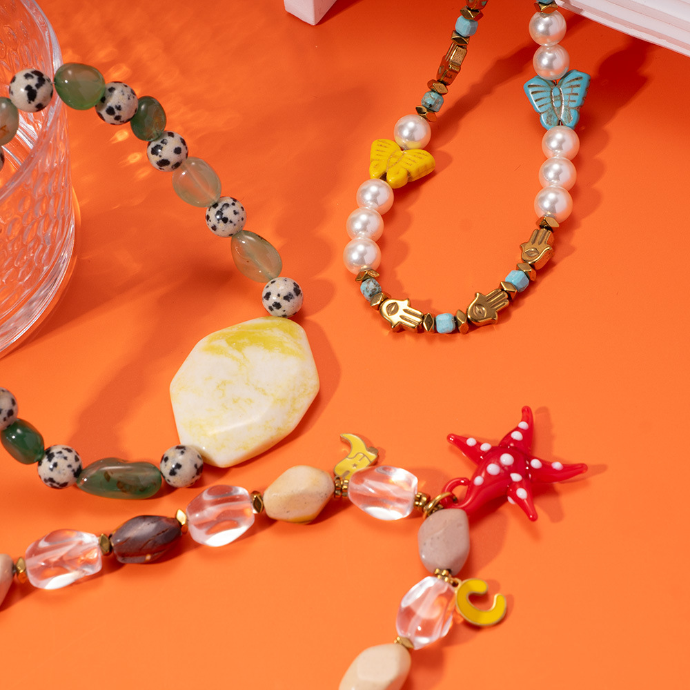 1 Piece Tropical Style Vacation Colorful Starfish Stainless Steel Gold Color Women's Beaded Necklaces h5Picture6