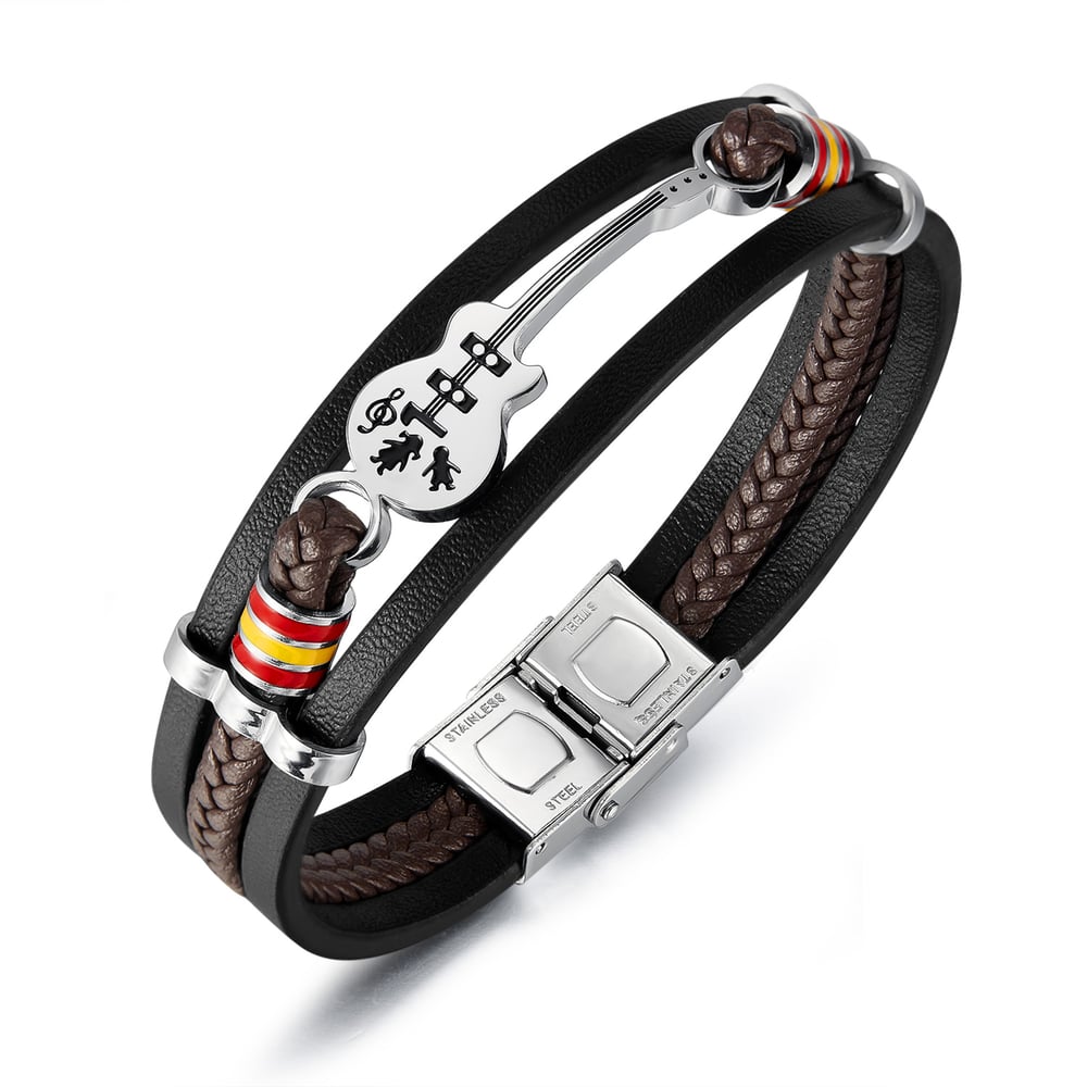 Pulseras de cuero con diseño de guitarra y pandant para hombre 