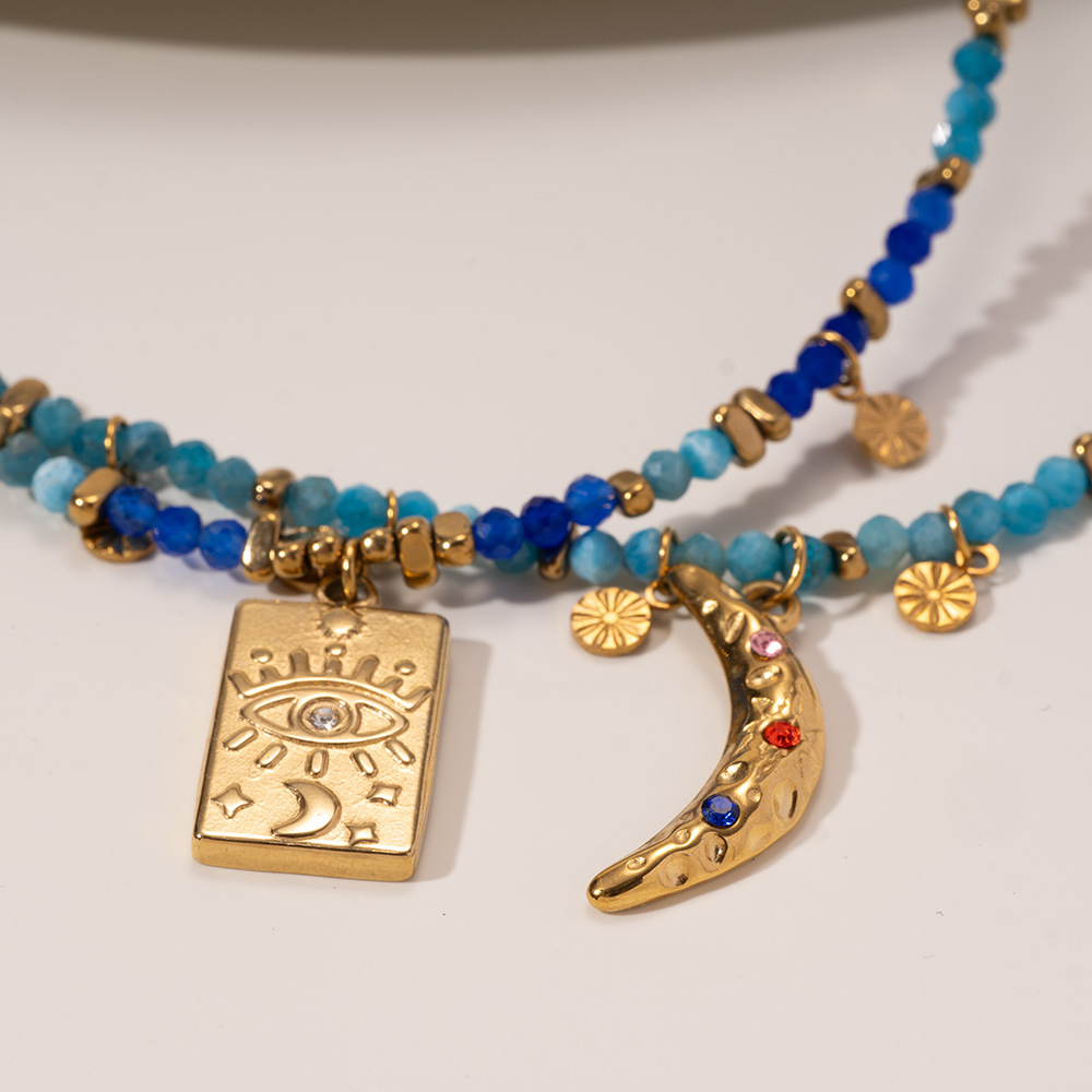 1 Piece Exquisite Series Retro Moon Shape Pendant Stainless Steel Gold Color Women's Beaded Necklaces Picture6