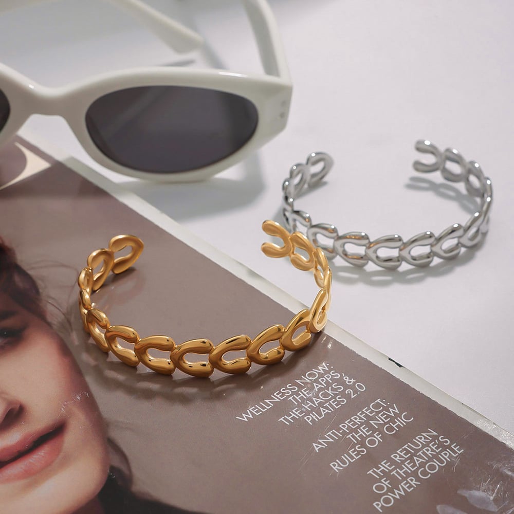 Daily Geometric Stainless Steel Gold Color Cuff Bracelets h5Picture3