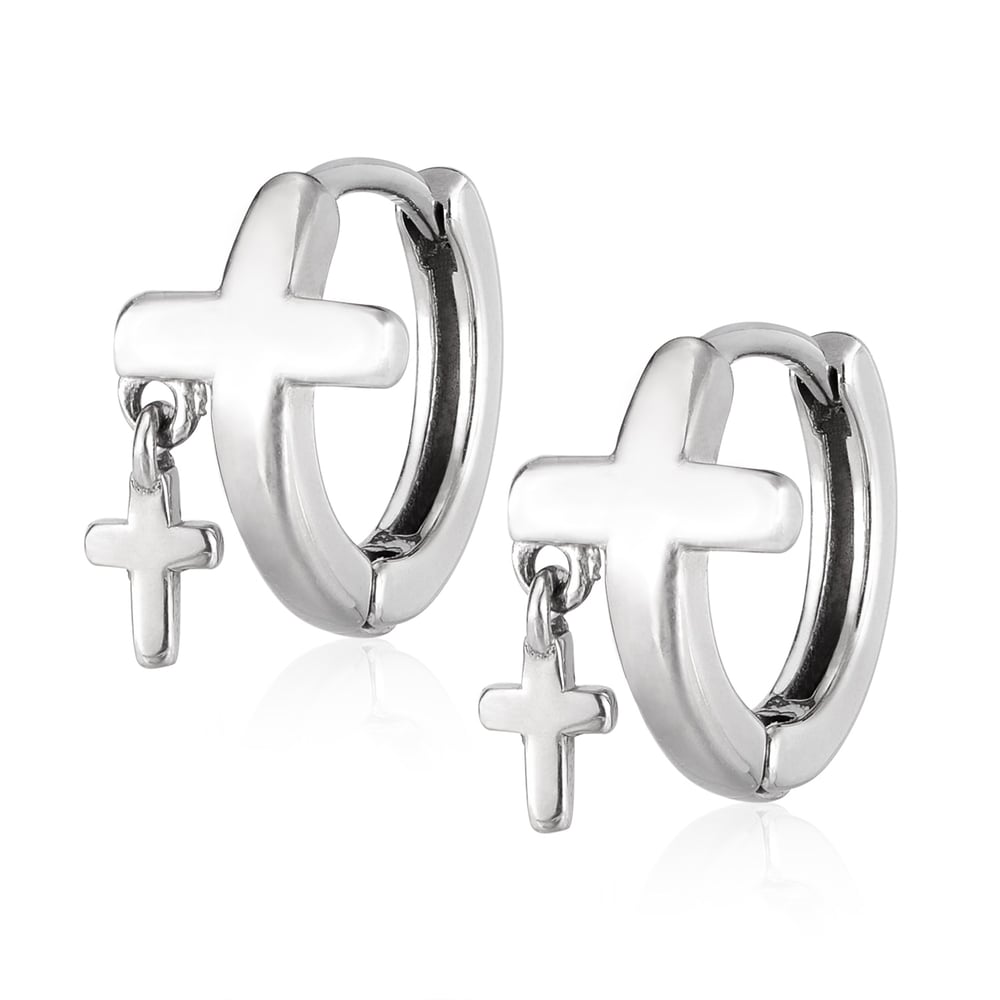 Orecchini a cerchio da uomo in acciaio inossidabile con croce moderna 