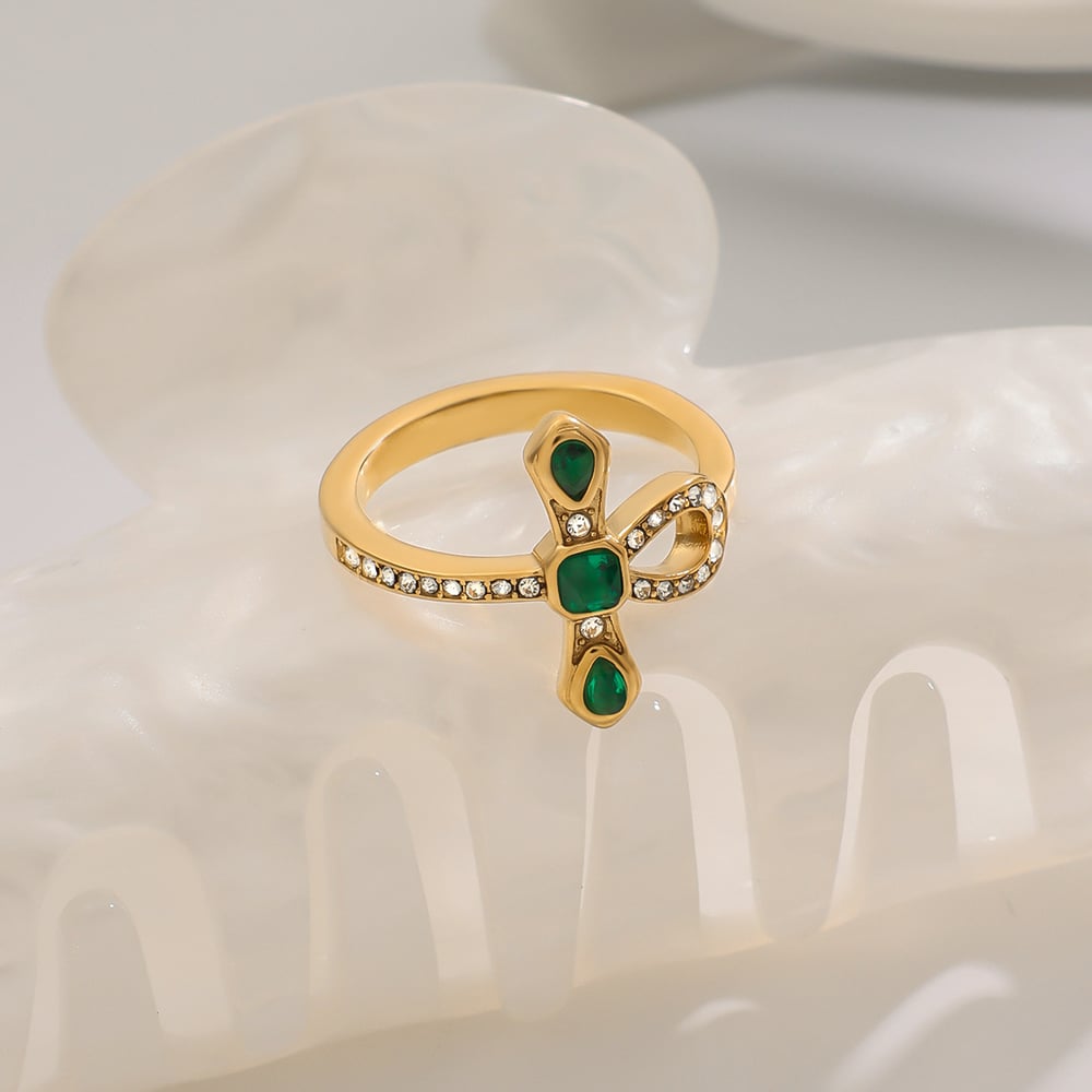 1 Piece Retro Cross Stainless Steel Gold Color Women's Single Rings h5Picture4