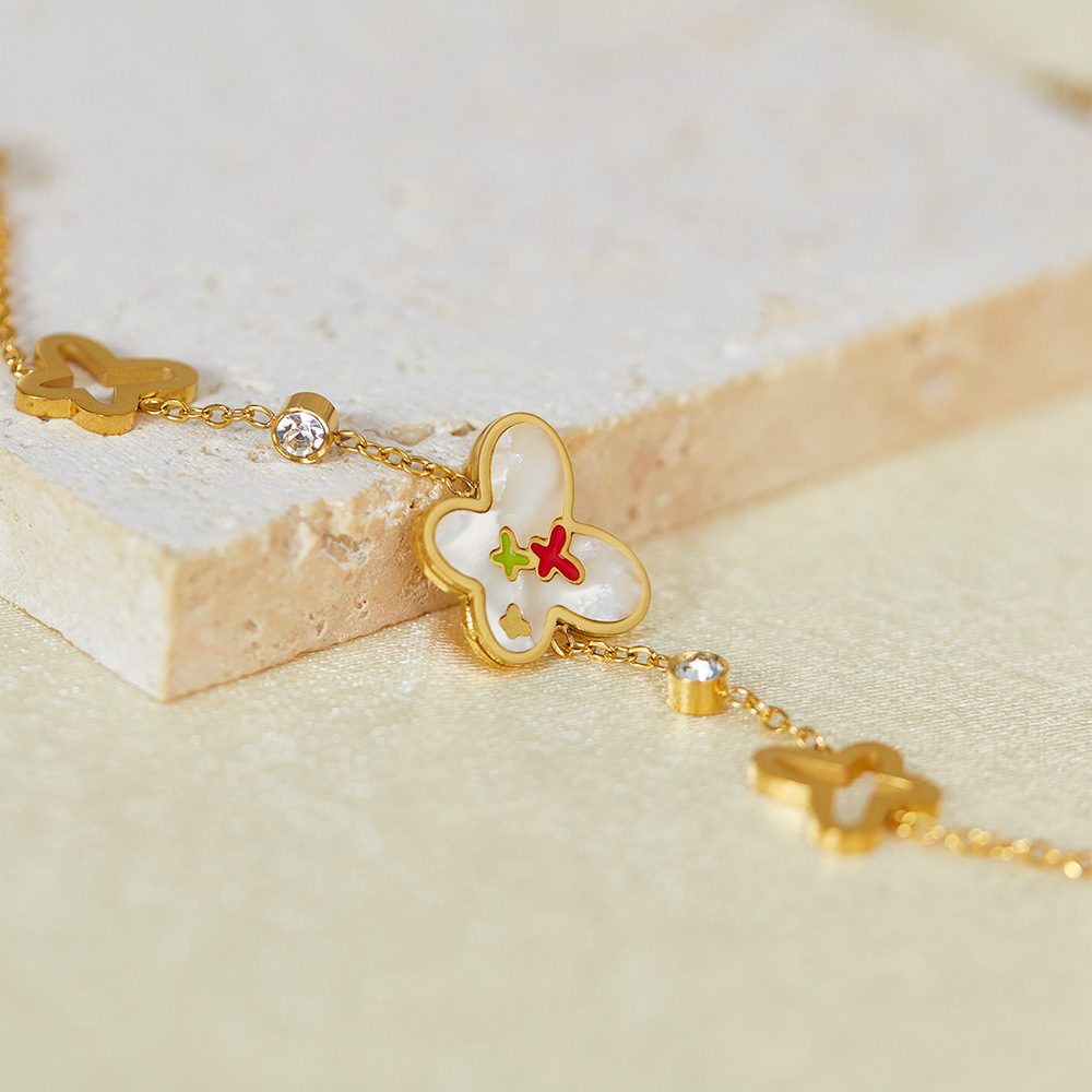 1 Piece Vivid Series Daily Butterfly Shape Colorful Stainless Steel Gold Color Women's Chain Bracelets h5Picture5