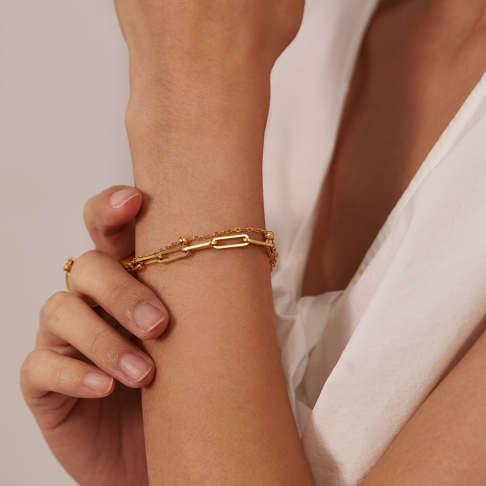 Squircle Çift Katmanlı Paslanmaz Çelik Altın Rengi Erkek Zincir Bileklikler h5Resim5