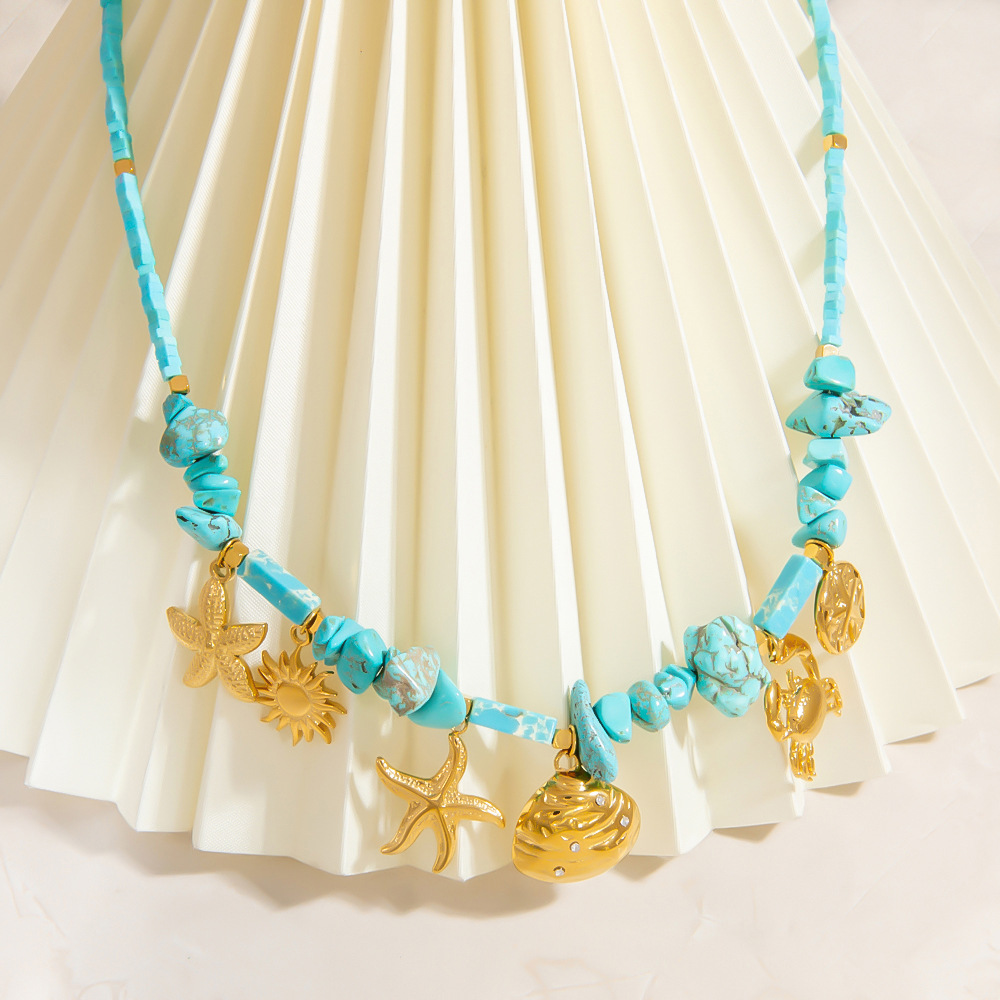 Designable Sun Stainless Steel Gold Color Natural Stone Women's Beaded Necklaces h5Picture6