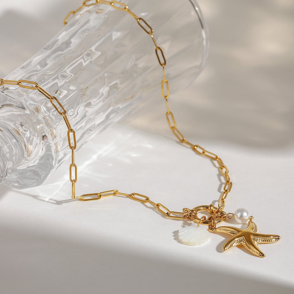 1 Piece Gold Color Stainless Steel Starfish Pendant Necklace h5Picture3