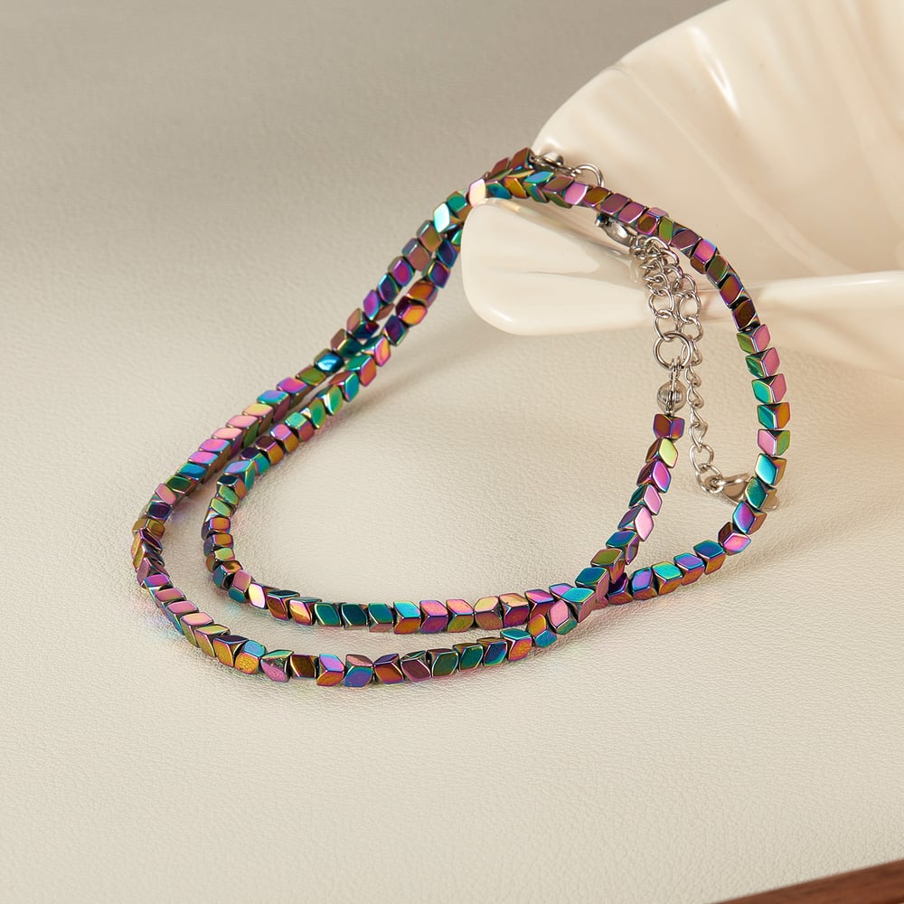 Collane a strati da uomo in acciaio inossidabile con perline colorate h5Immagine3