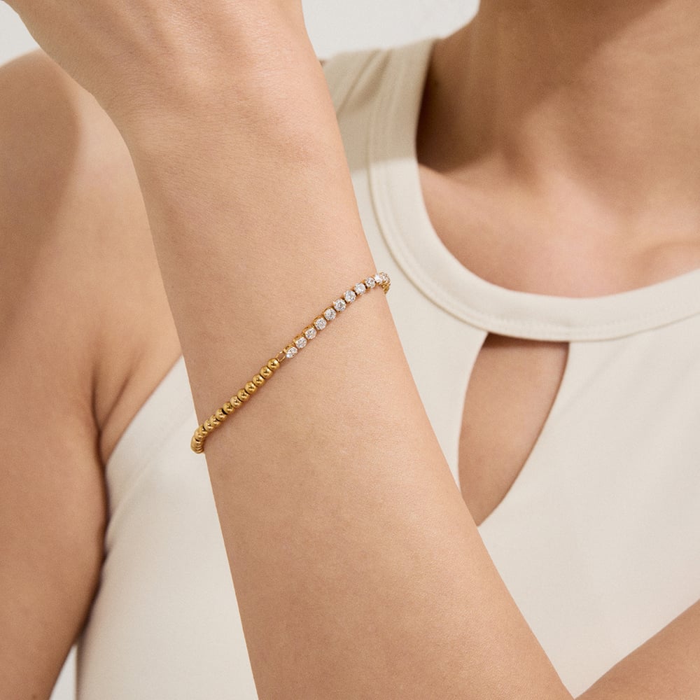 Classic Beads Stainless Steel Gold Color Women's Beaded Bracelets h5Picture5