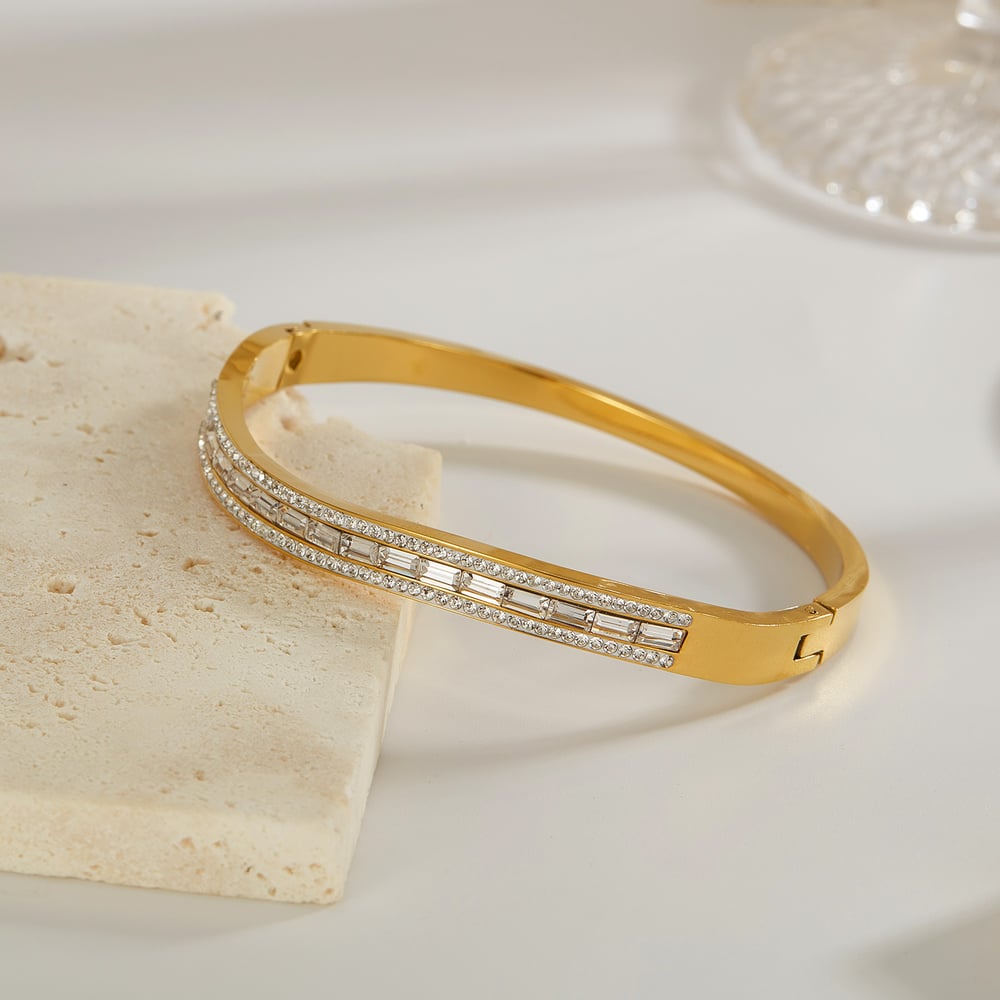 1 pieza de pulseras elegantes de acero inoxidable con diseño geométrico de serie simple para mujer h5Imagen3