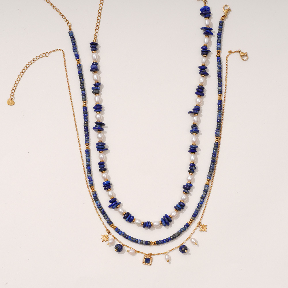 1 Piece Sophisticated Series Bohemian Stainless Steel Gold Color Blue Natural Stone BeadsWomen's Beaded Necklaces h5Picture5