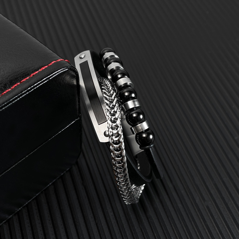 Braccialetti da uomo in acciaio inossidabile multistrato personalizzabili, 1 pezzo h5Immagine2