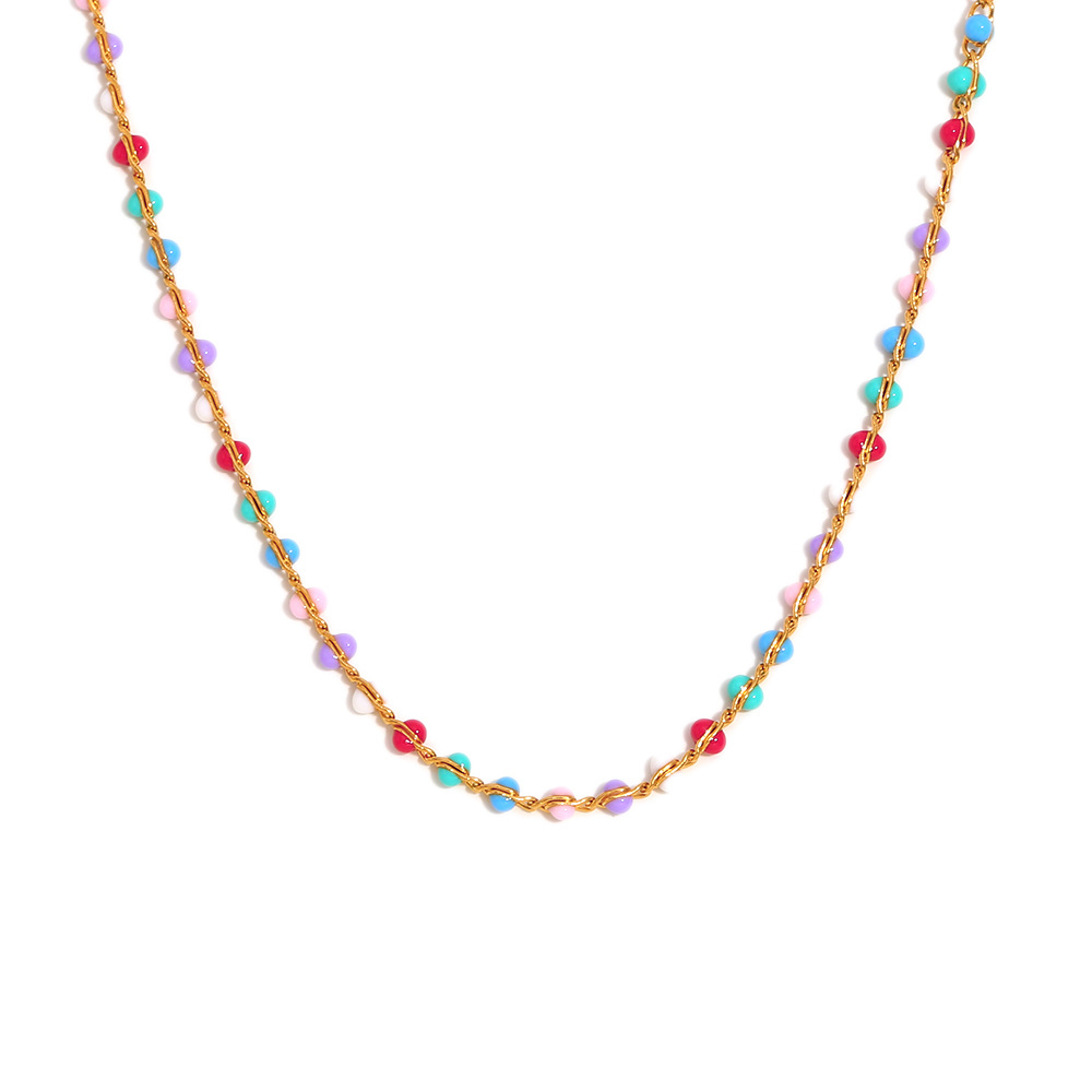 Fashionable Temperament Multi-color Beaded Stainless Steel Women's Necklace
