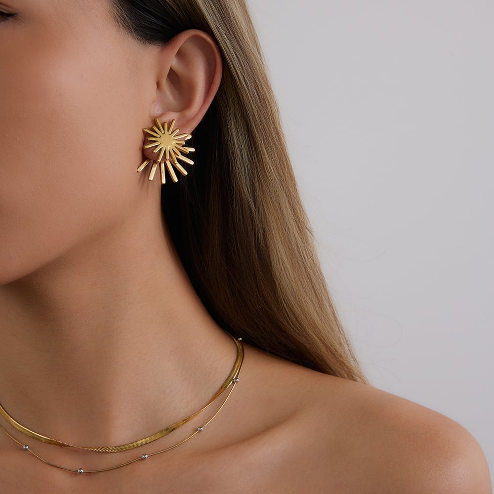 Sun Stainless Steel Gold Color Women's Stud Earrings Picture6