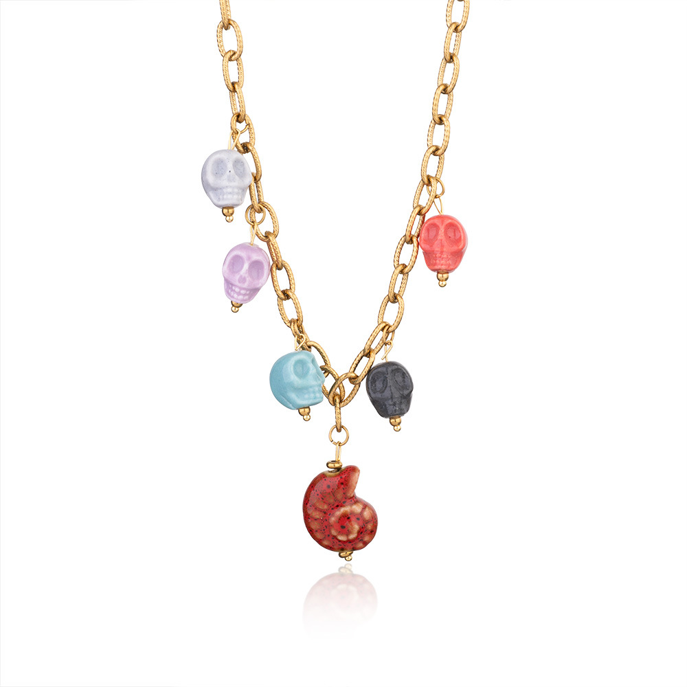 1 Piece Marine Series Vacation Colorful Ceramic Conch Stainless Steel Gold Color Shell Women's Pendant Necklaces h5Picture9