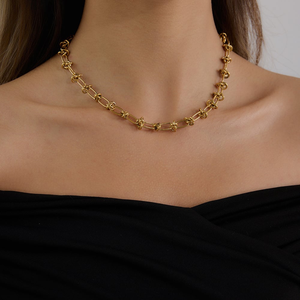 1 pieza de cadena simple de acero inoxidable color dorado para mujer h5Imagen4