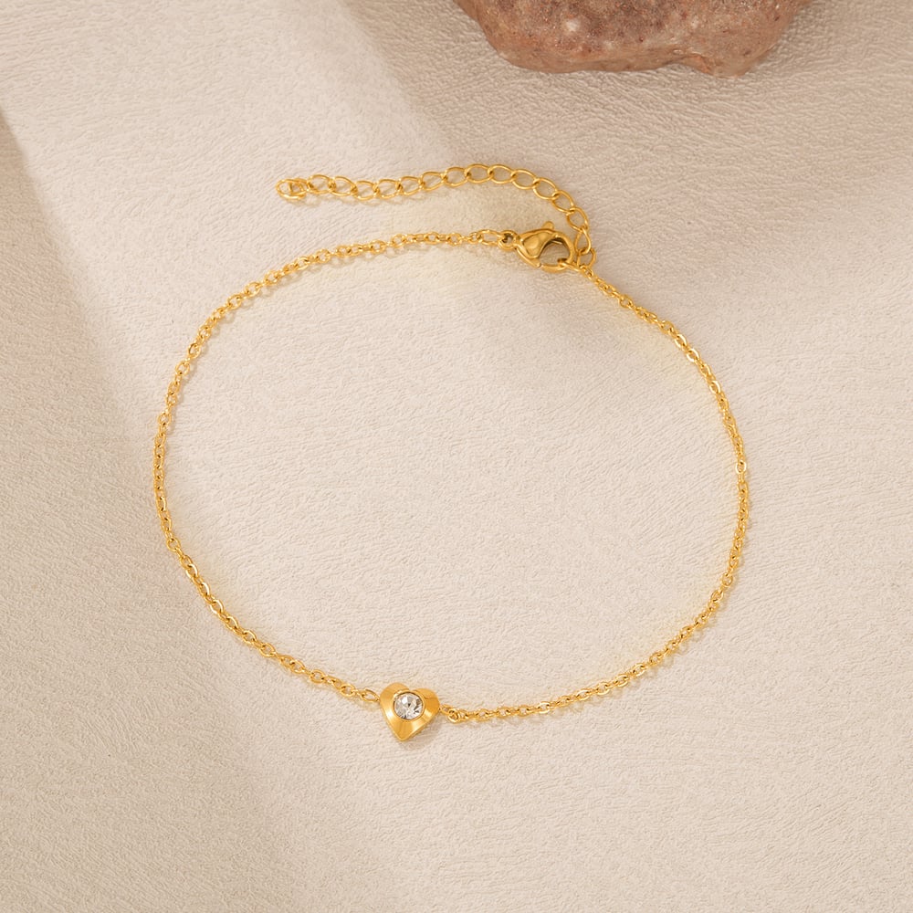 1 Stück Simple Series Vacation Heart Edelstahl Goldfarben Damen Fußkettchen h5Bild3