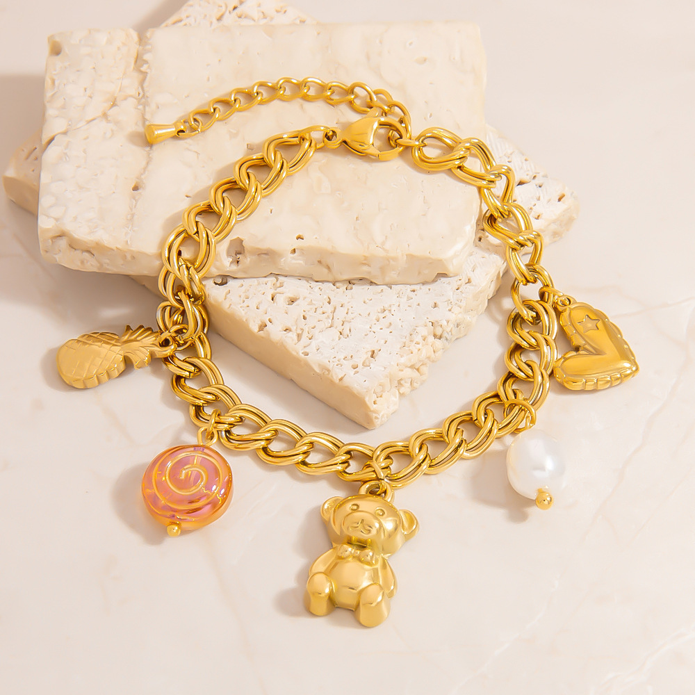 Sevimli Okyanus Paslanmaz Çelik Altın Renkli Charm Bilezikler h5Resim4