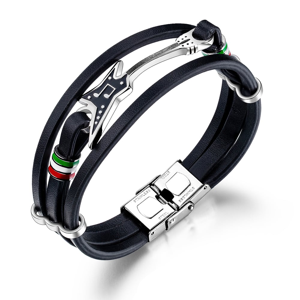 1 Piece Guitar Leather Stainless Steel Men's Bracelets