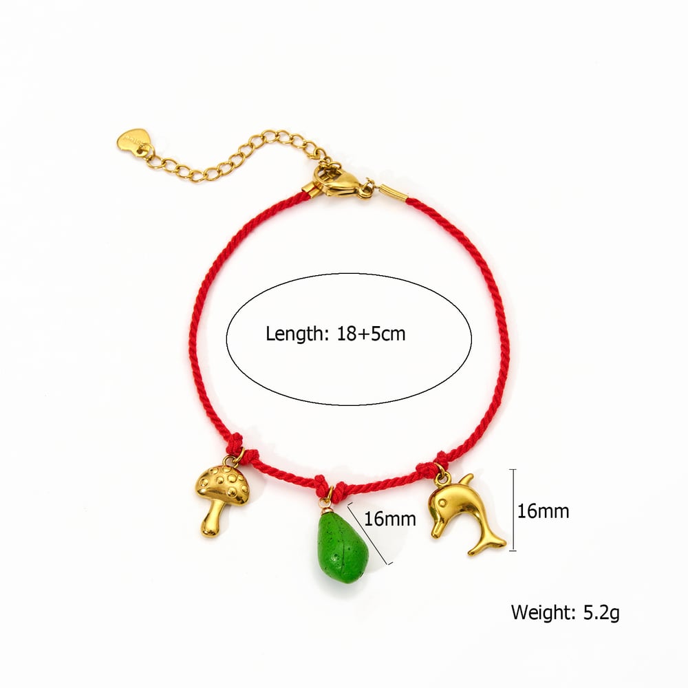 Contrast Color Fruits Cotton Rope Stainless Steel Women's Charm Bracelets h5Picture2