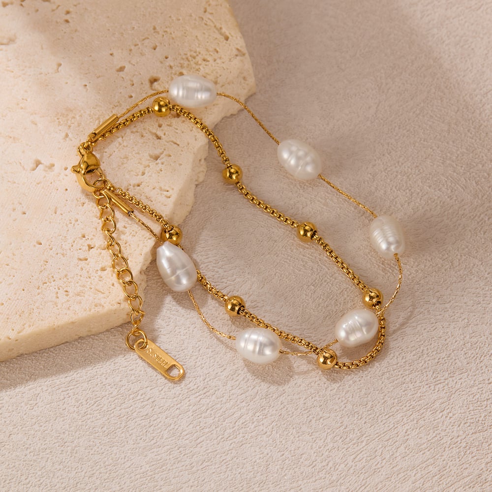 1 Piece Vintage Series Daily Two-layer Stainless Steel Gold Color Women's Chain Bracelets h5Picture4
